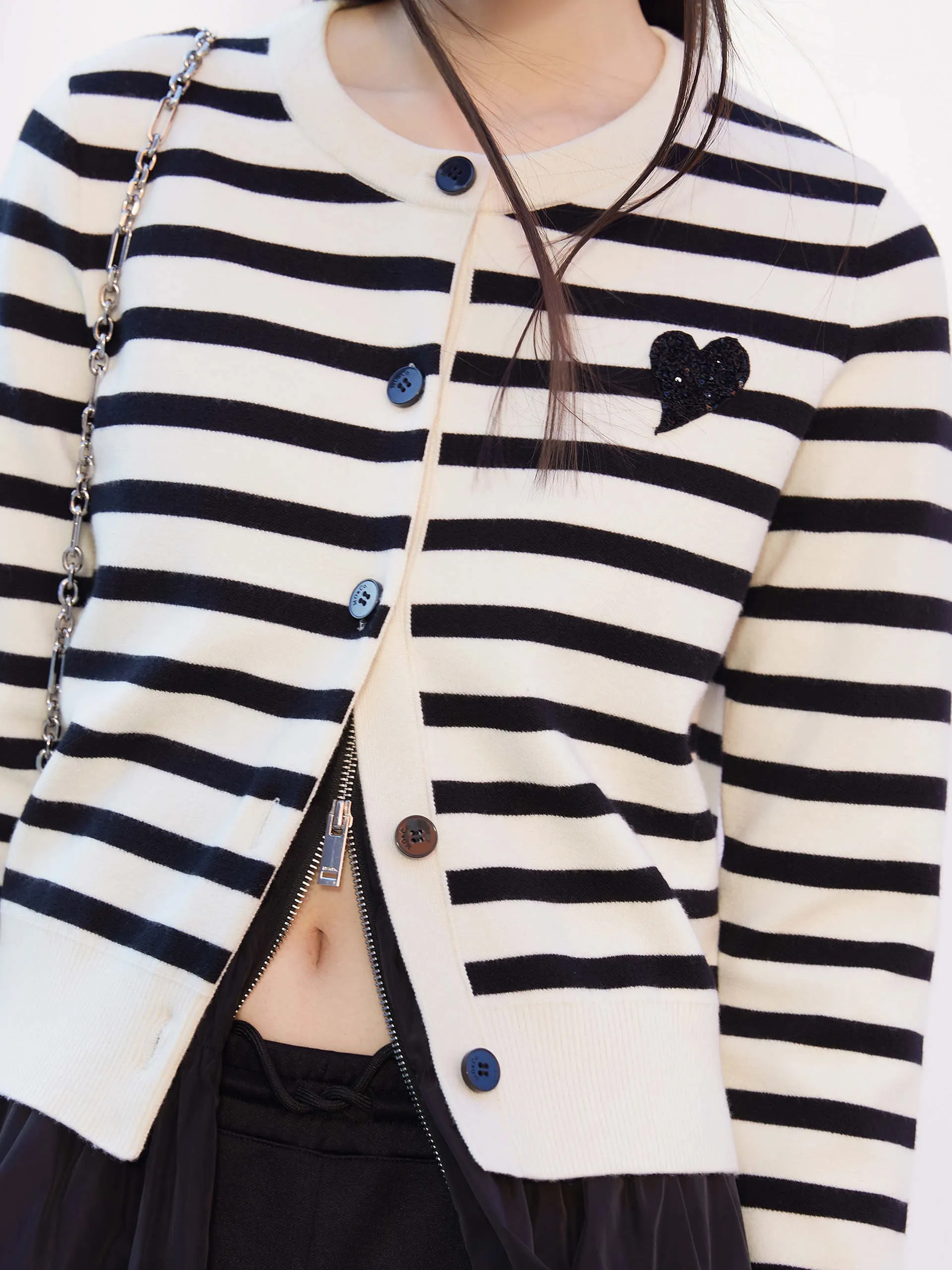 Striped Heart Pattern Cardigan