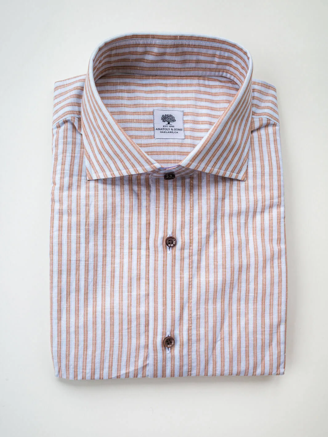 Striped Linen-Cotton Dress Shirt - Tan