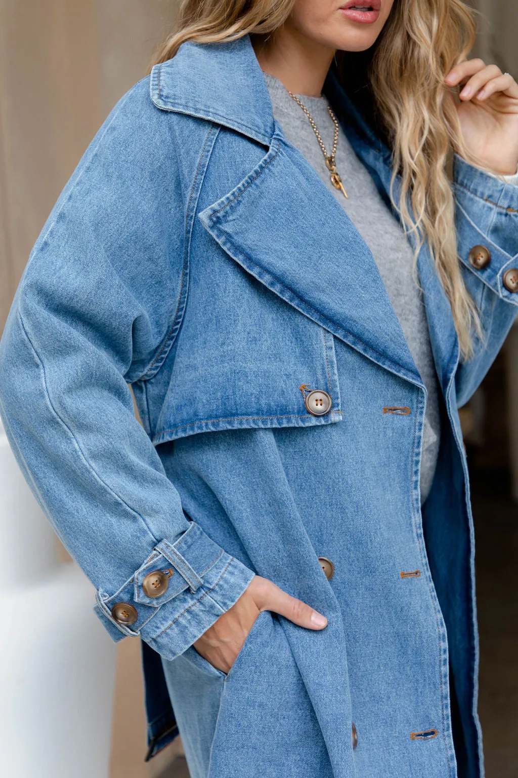 Suki Denim Trench Coat - Blue