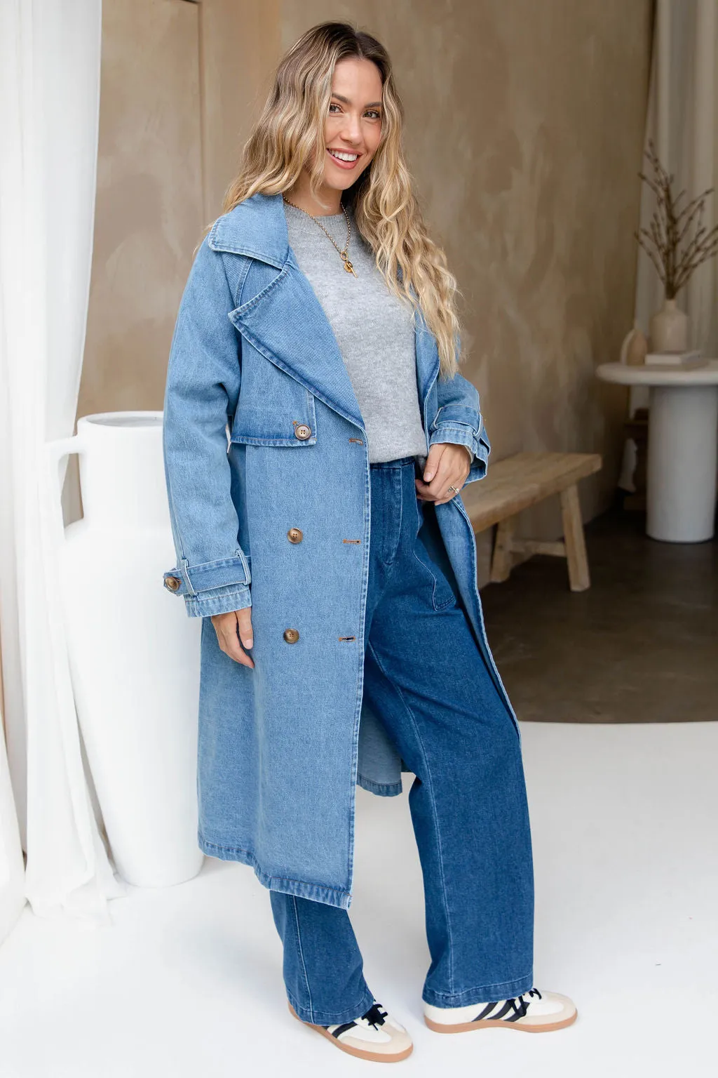 Suki Denim Trench Coat - Blue