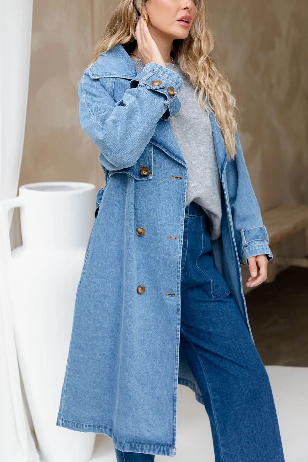 Suki Denim Trench Coat - Blue