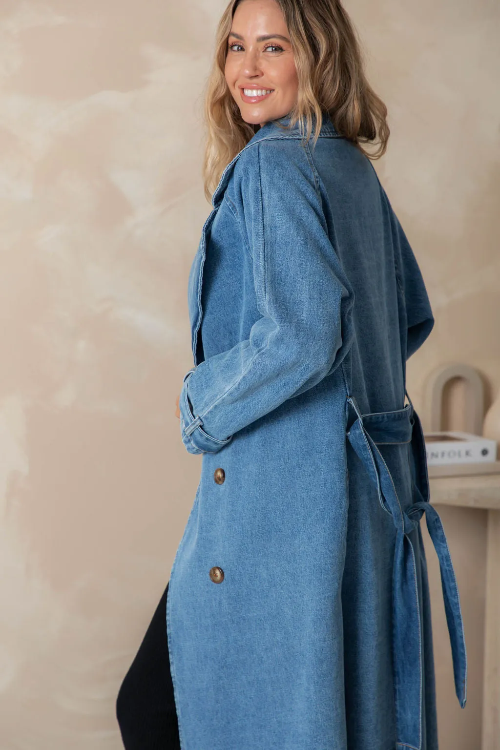 Suki Denim Trench Coat - Blue