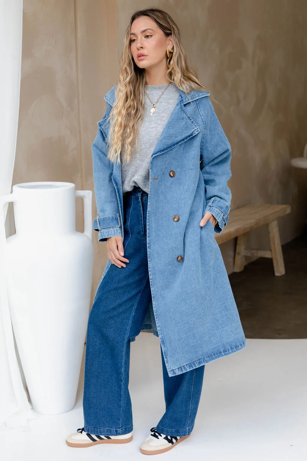 Suki Denim Trench Coat - Blue