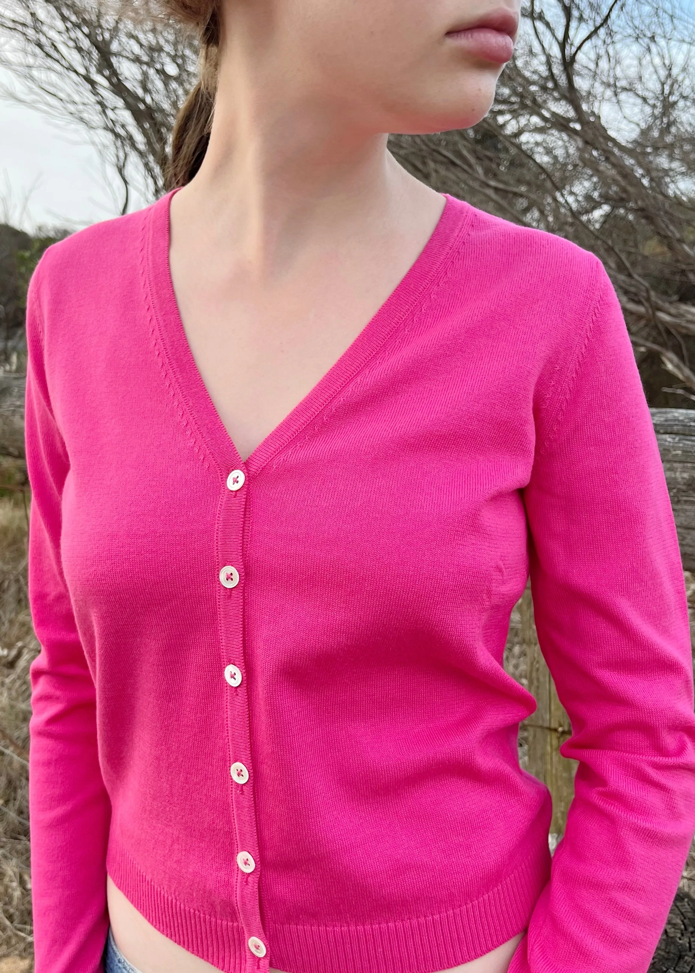 Summer V-neck Cardigan in Hot Pink