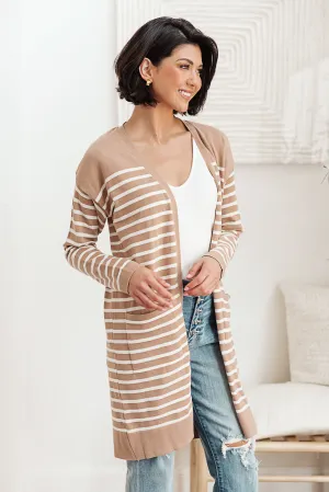 Swift Stripes Pocket Cardigan In Taupe