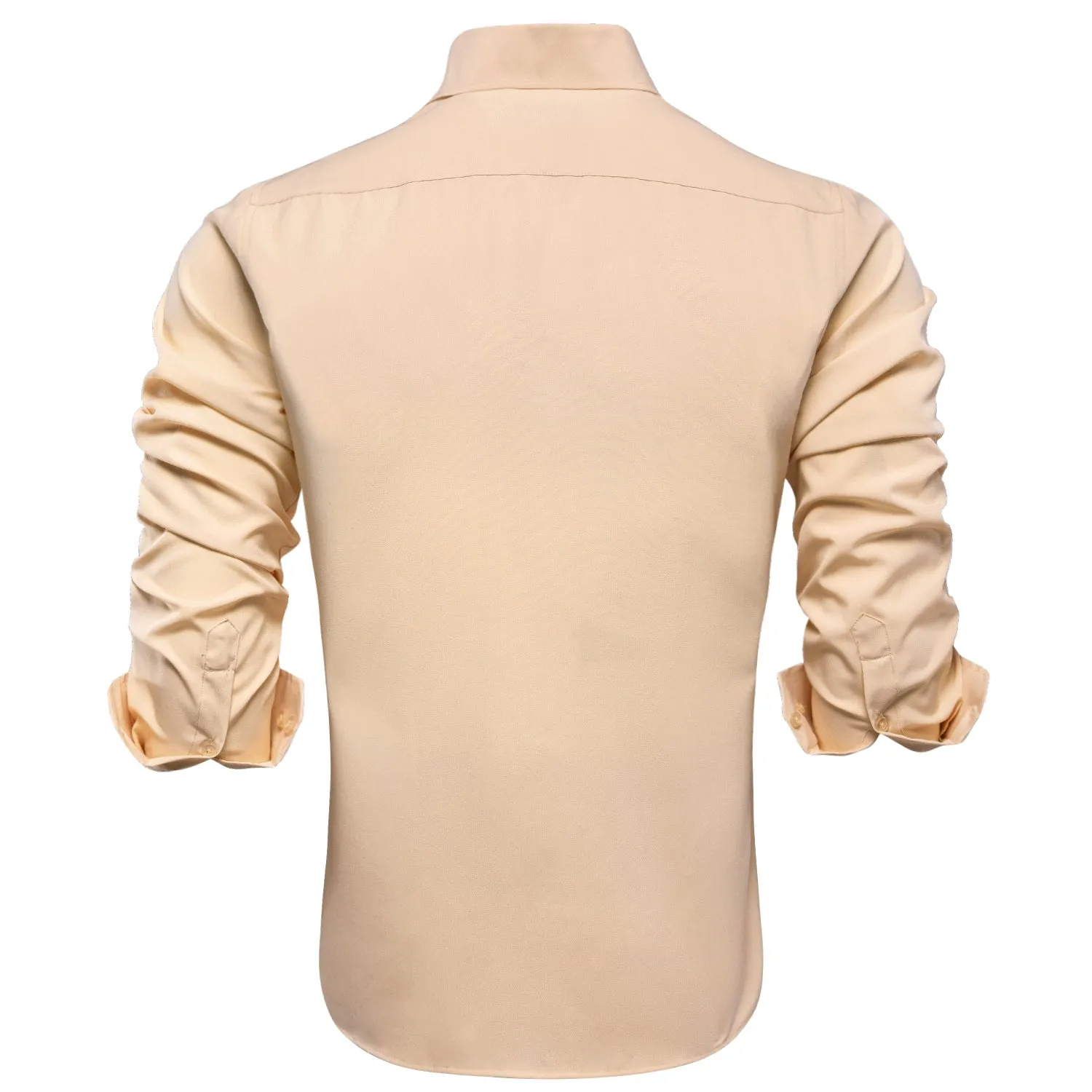 Tan Men's Formal Silk Solid Long Sleeve Shirt