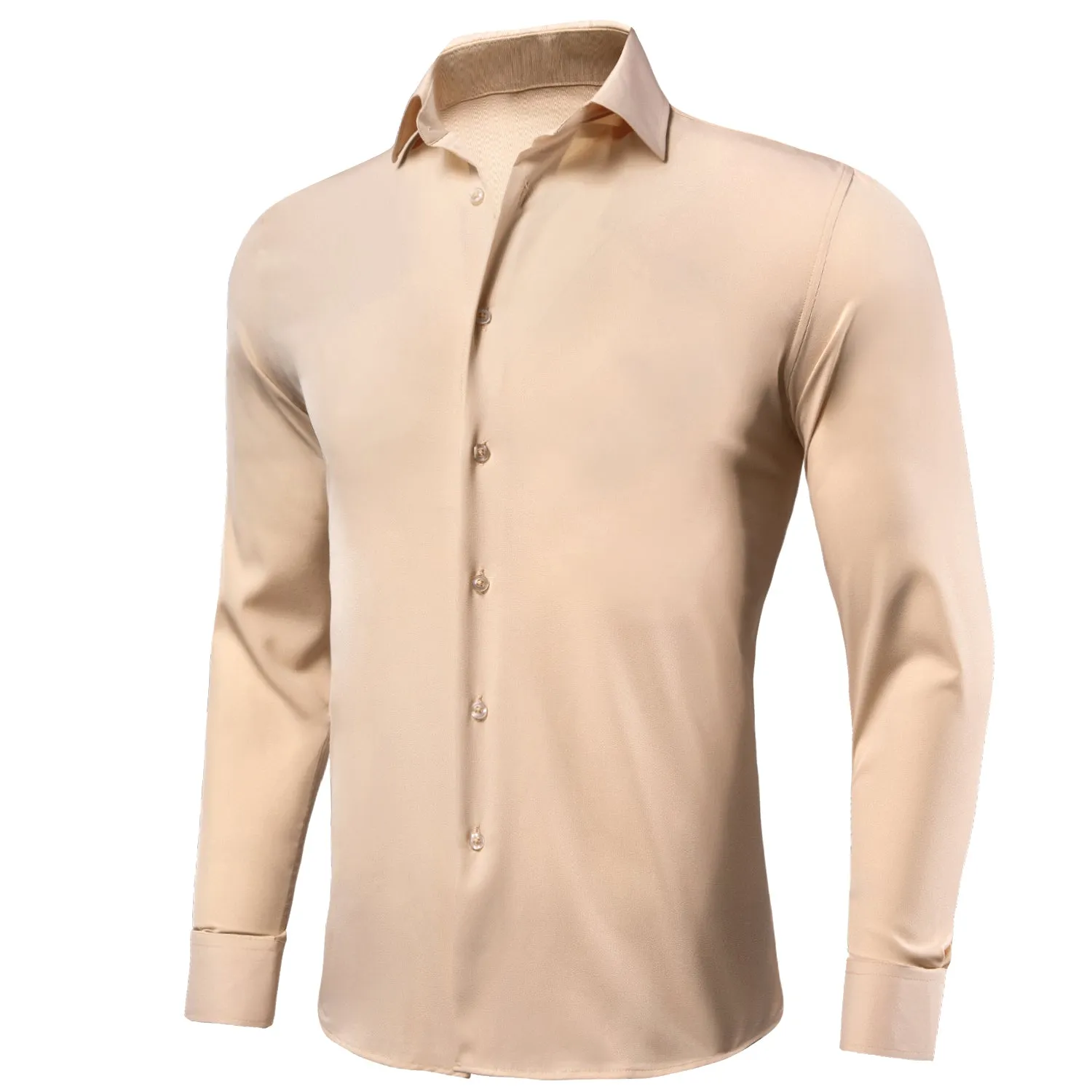 Tan Men's Formal Silk Solid Long Sleeve Shirt