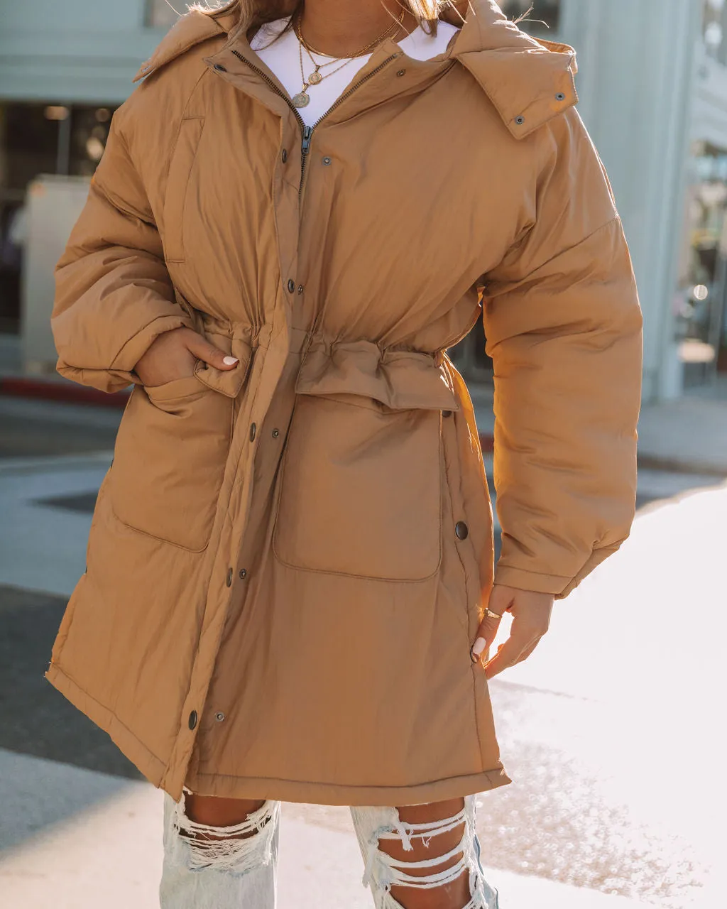 TastyHottie - Cayo Pocketed Hooded Parka Jacket - Soft Camel