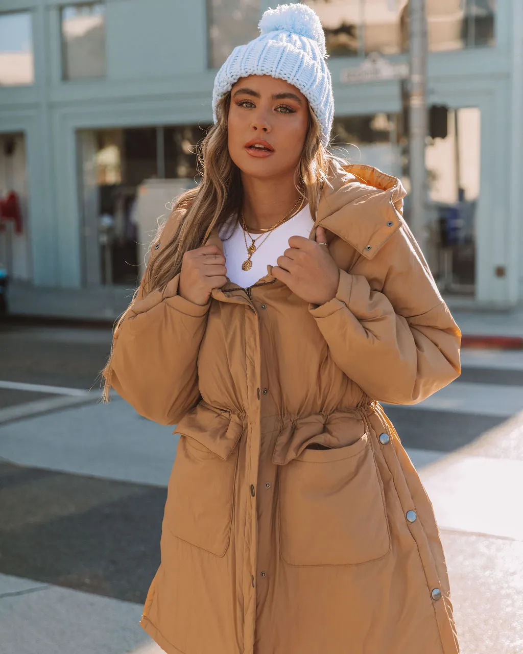 TastyHottie - Cayo Pocketed Hooded Parka Jacket - Soft Camel