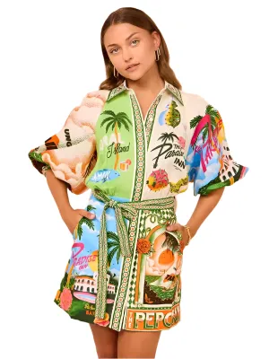 TEEK - Green Paradise Inn Belted Cardigan Shirt Dress