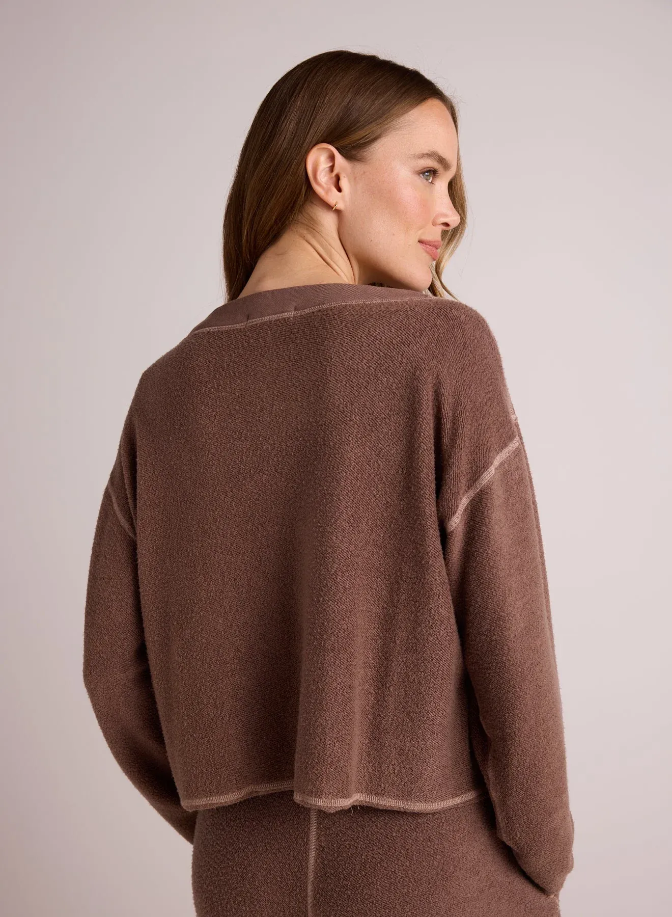 The French Terry Bell Sleeve V-Neck Pullover - Mocha Mist