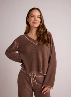 The French Terry Bell Sleeve V-Neck Pullover - Mocha Mist