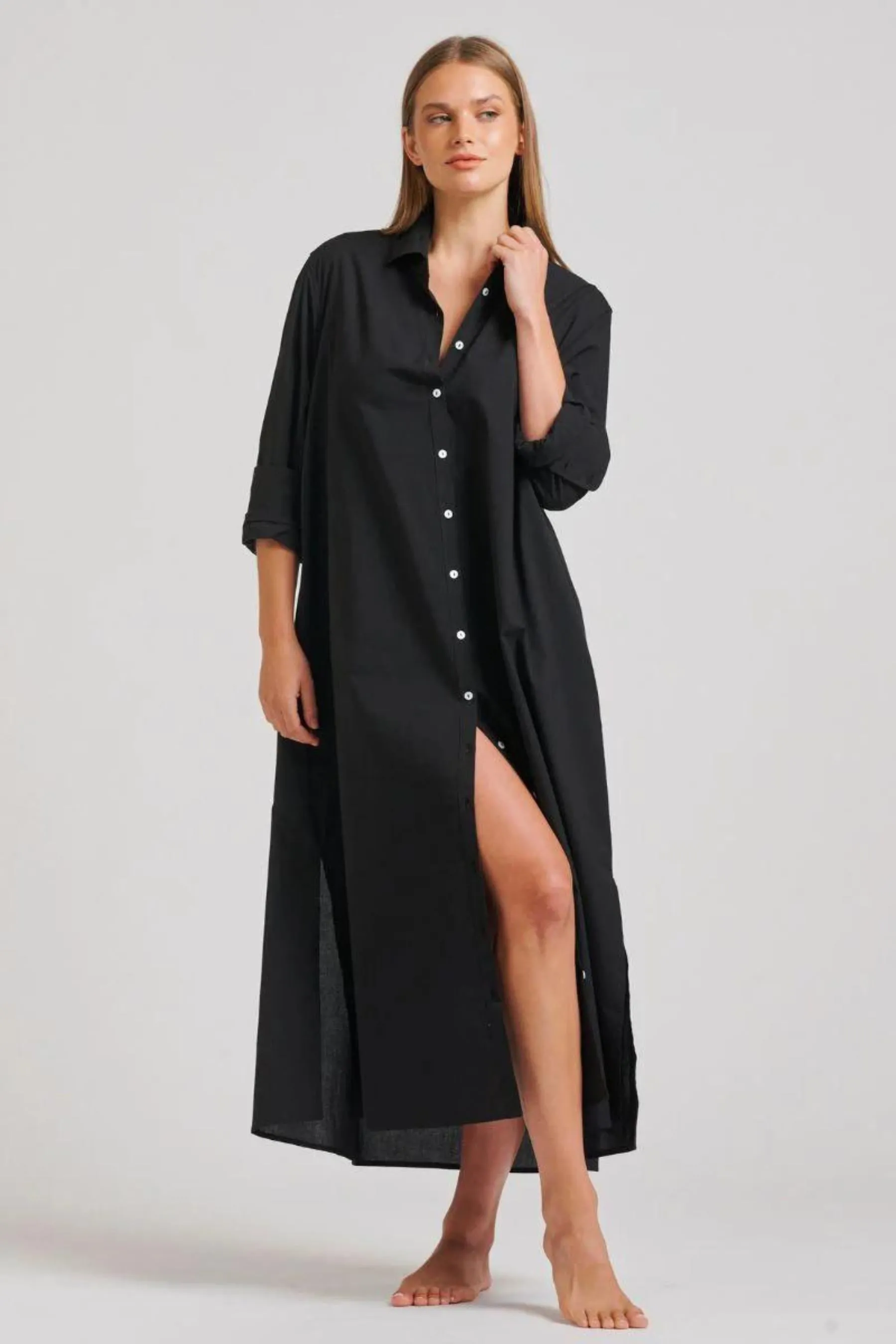 The Luna Long Shirt Dress | Black