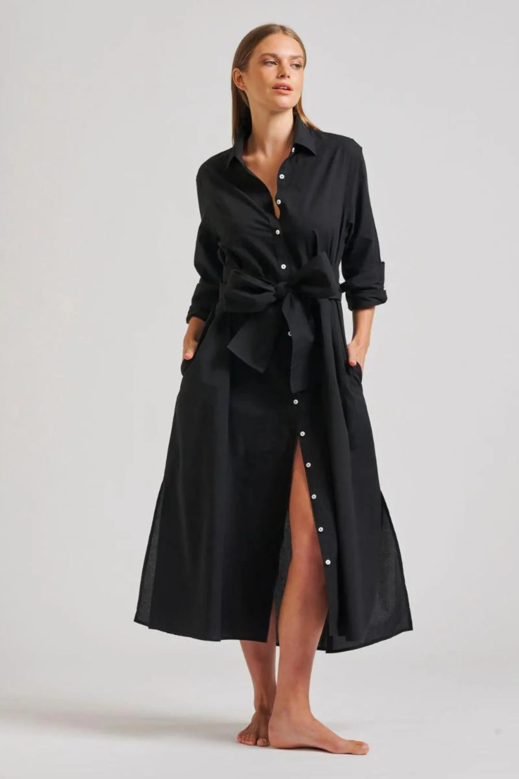 The Luna Long Shirt Dress | Black