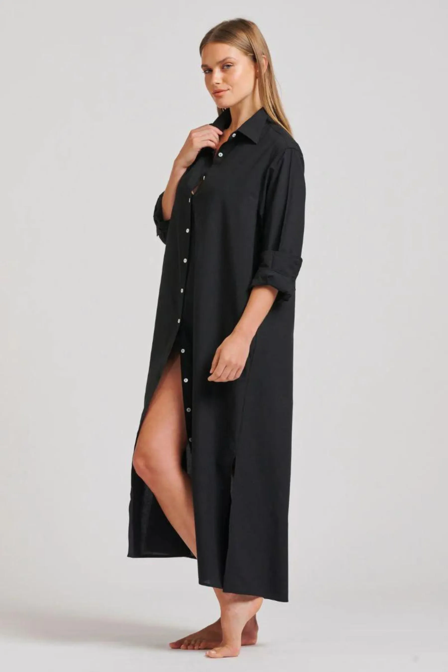 The Luna Long Shirt Dress | Black