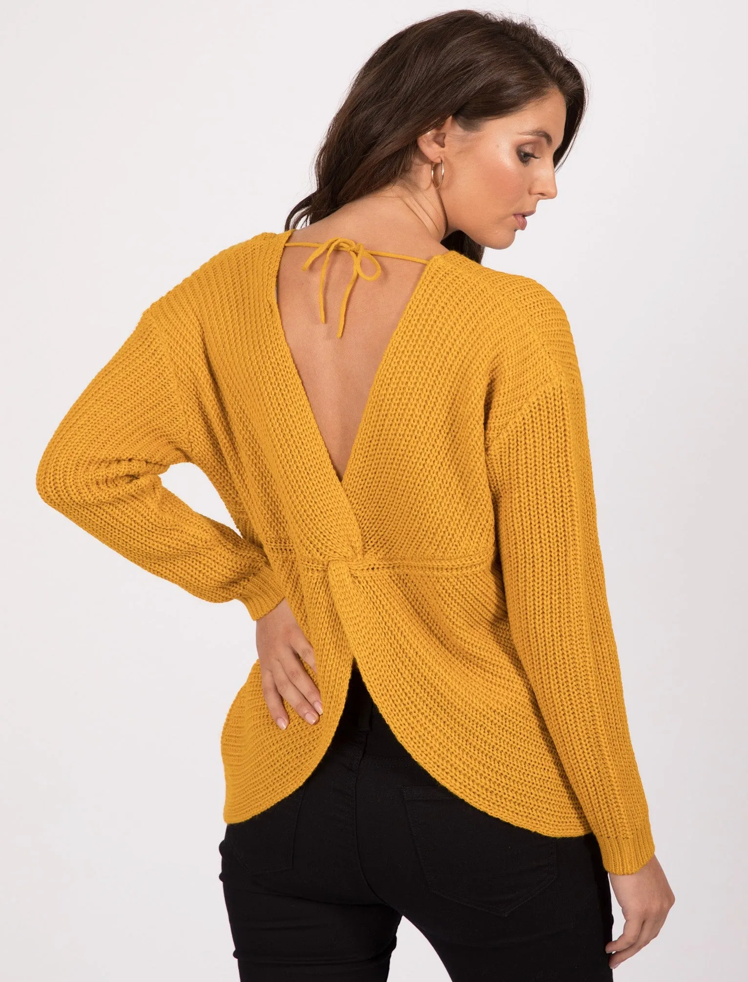 Tiah Twist Back Knitted Jumper in Old Gold - Tokyo Laundry