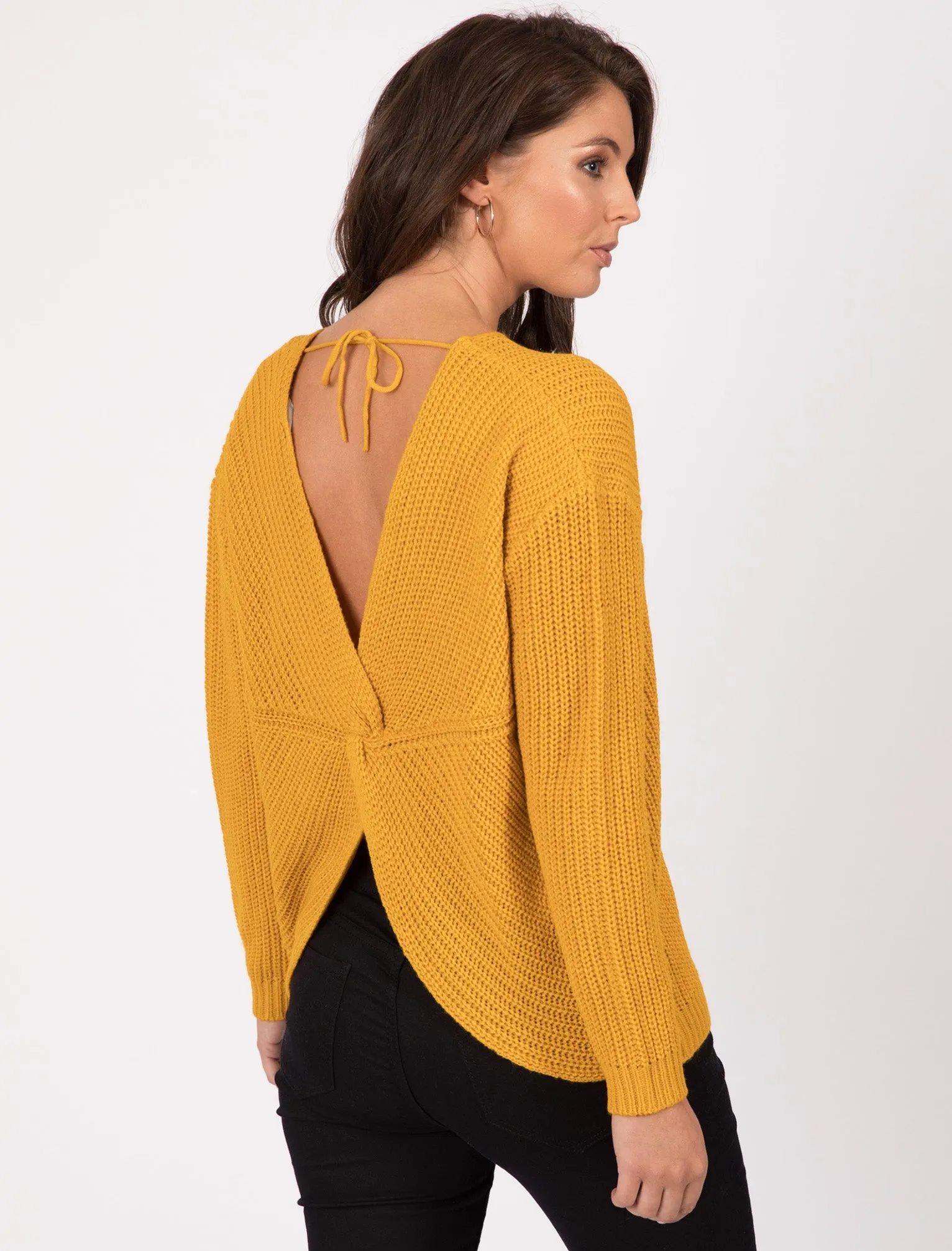 Tiah Twist Back Knitted Jumper in Old Gold - Tokyo Laundry