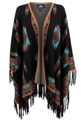 Time of the West Aztec Print Cape - Black