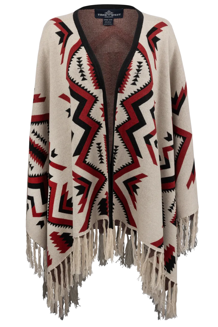 Time of the West Aztec Print Cape - Ivory