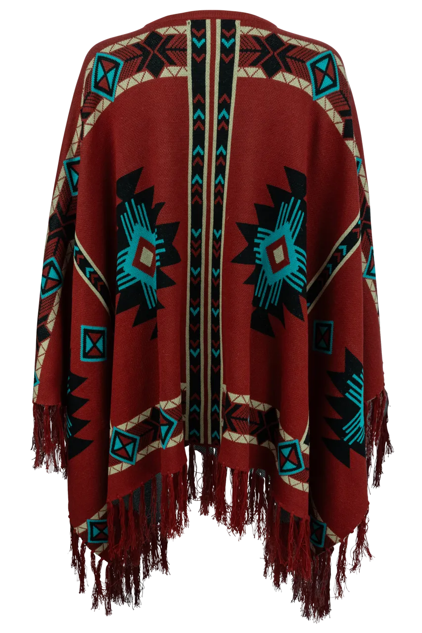 Time of the West Aztec Print Cape - Red