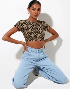 Tindy Crop Top in Patchwork Daisy Brown