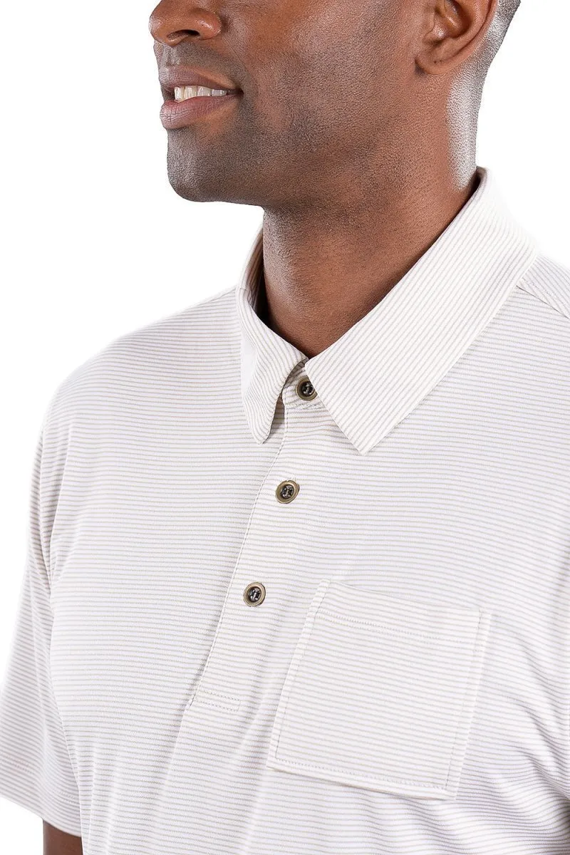 Toby Polo White/Tan Stripe - Comfort Fit - FINAL SALE