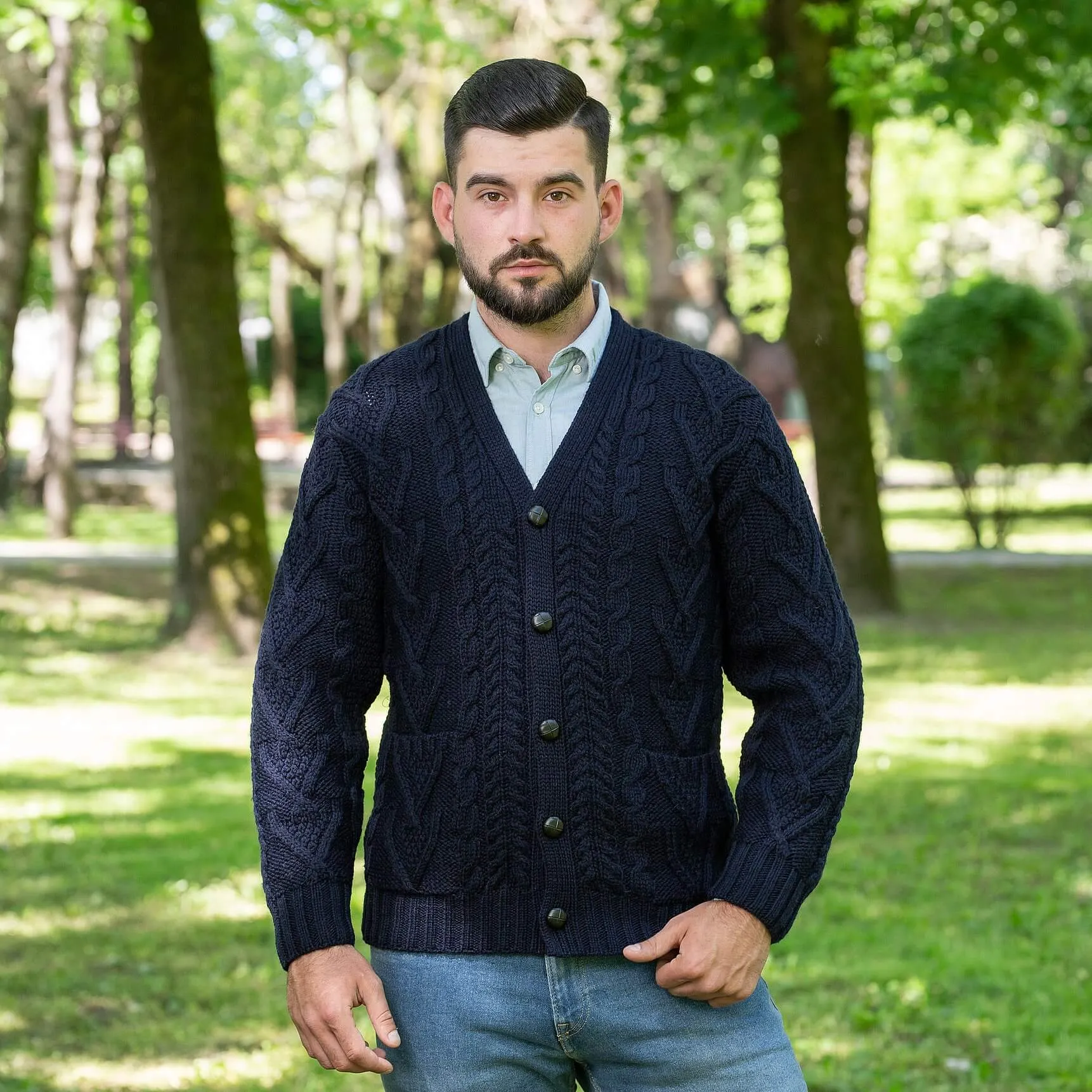 Traditional Men's V Neck Irish Cardigan