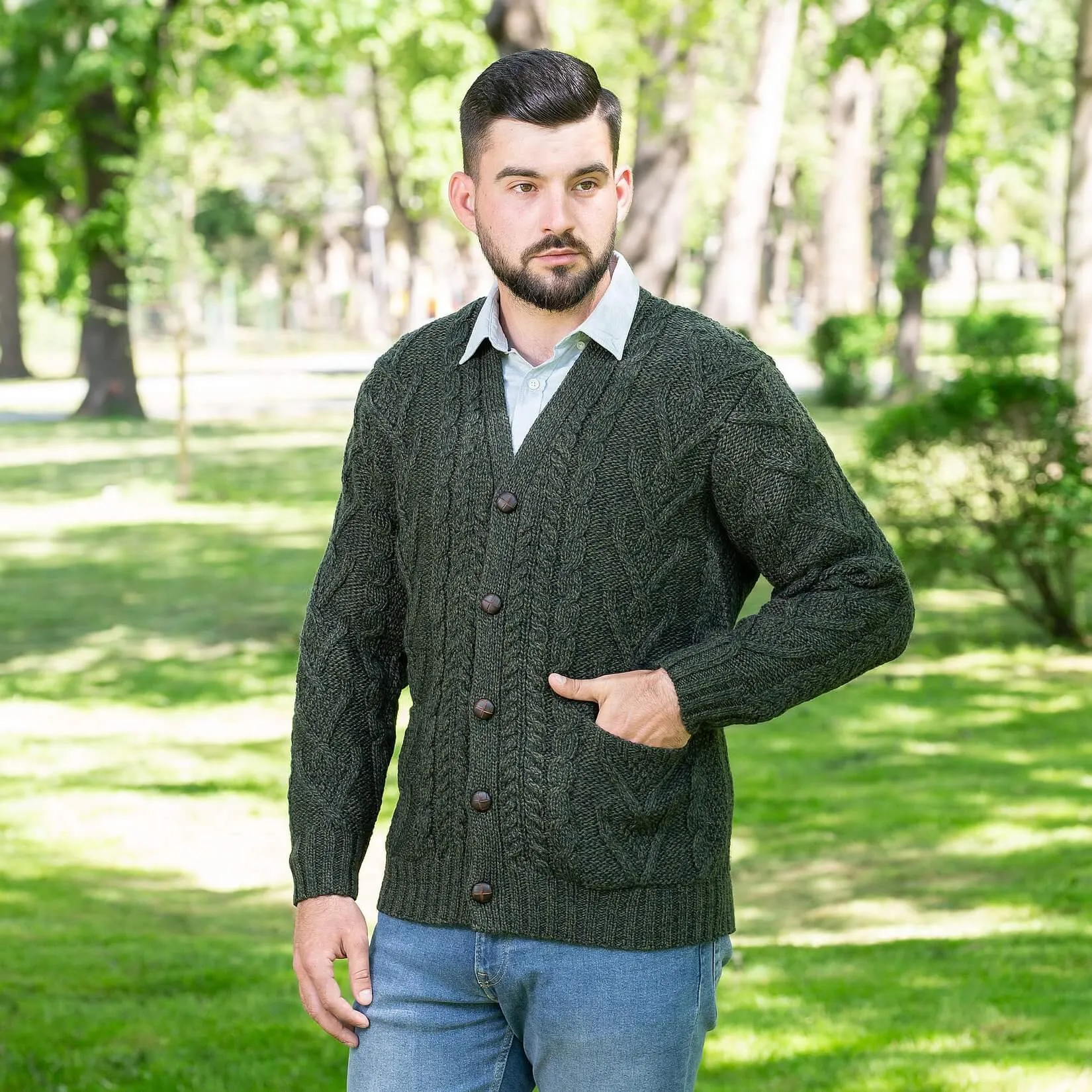 Traditional Men's V Neck Irish Cardigan