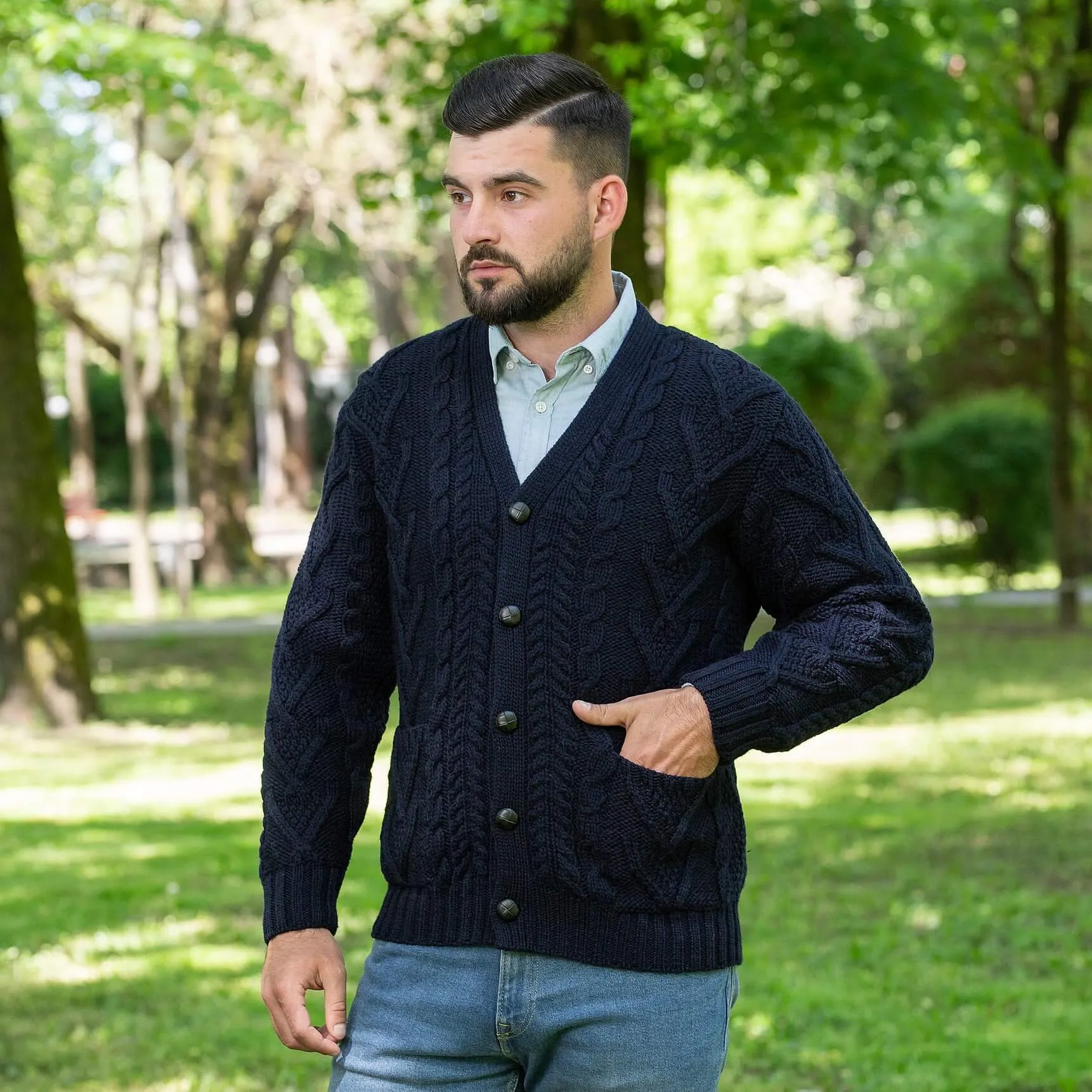 Traditional Men's V Neck Irish Cardigan