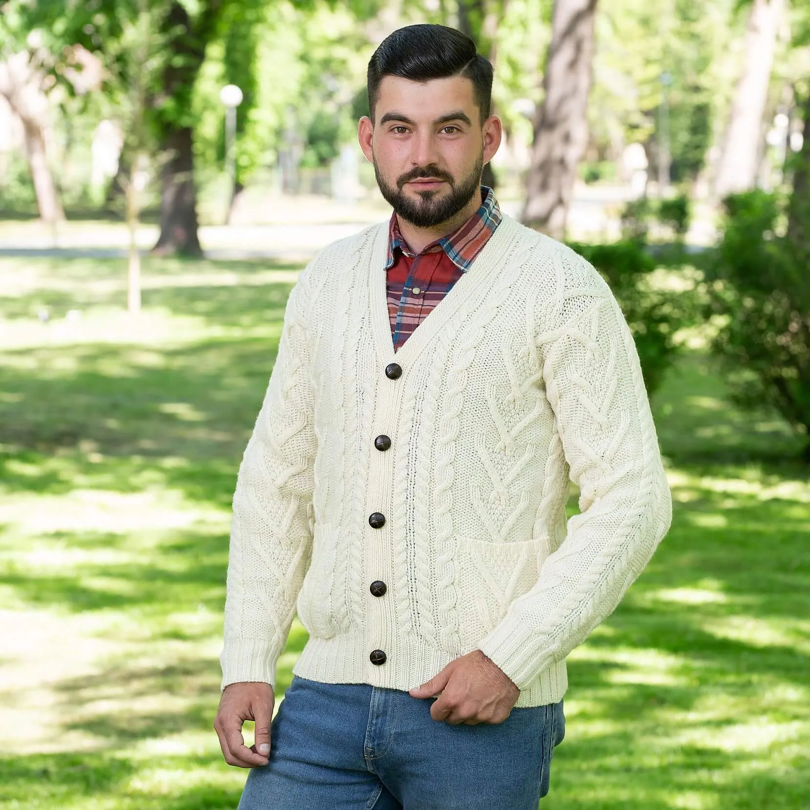 Traditional Men's V Neck Irish Cardigan