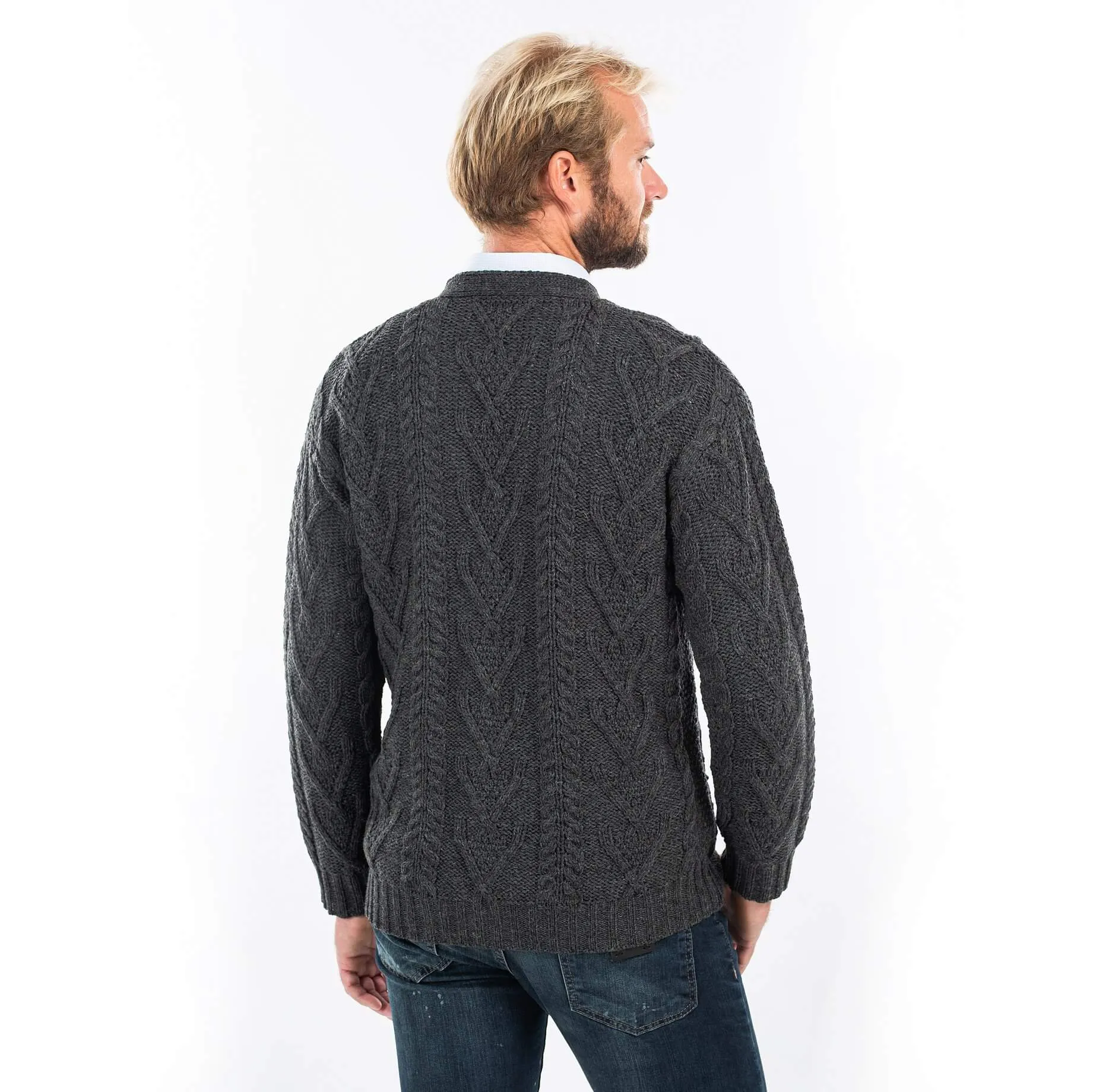 Traditional Men's V Neck Irish Cardigan