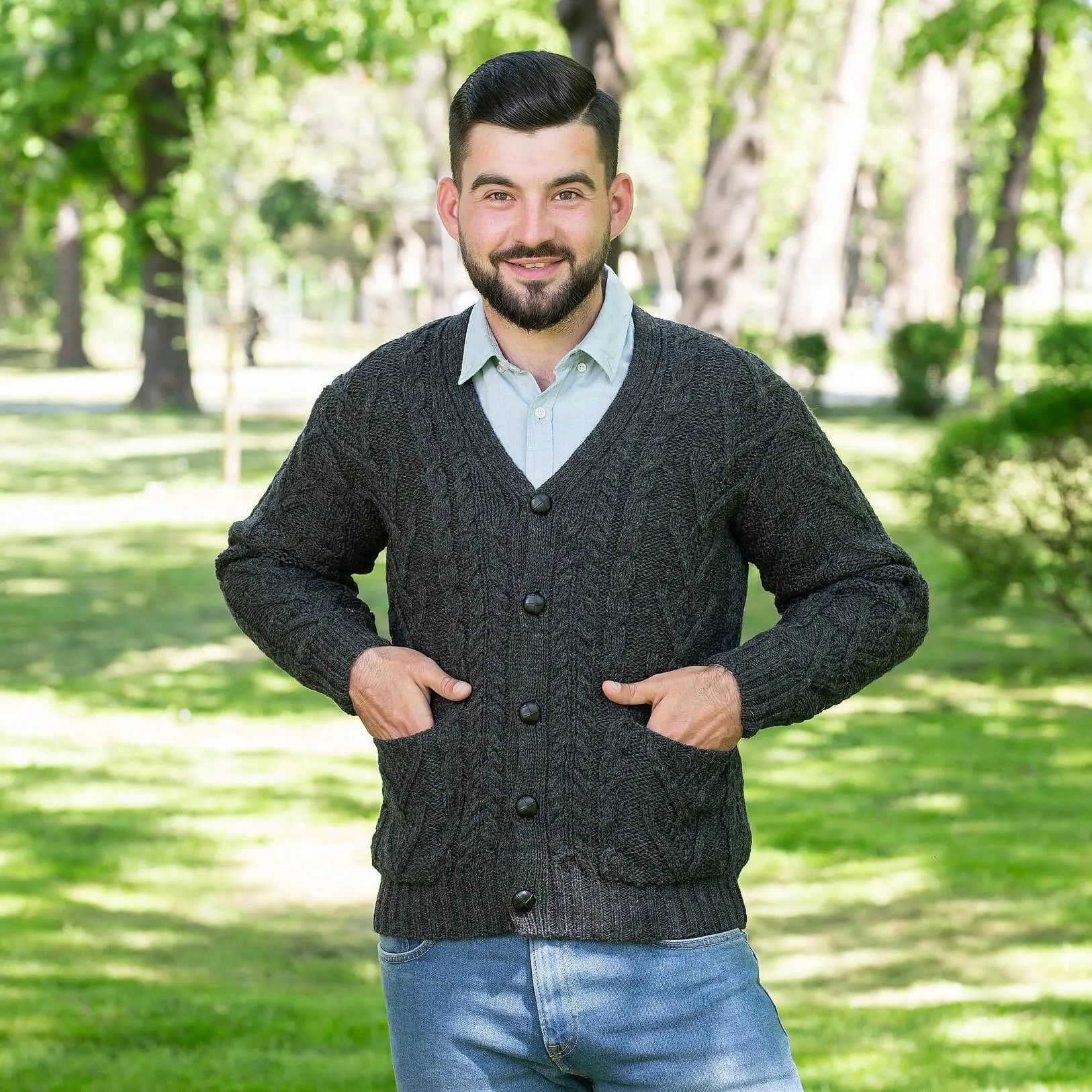 Traditional Men's V Neck Irish Cardigan