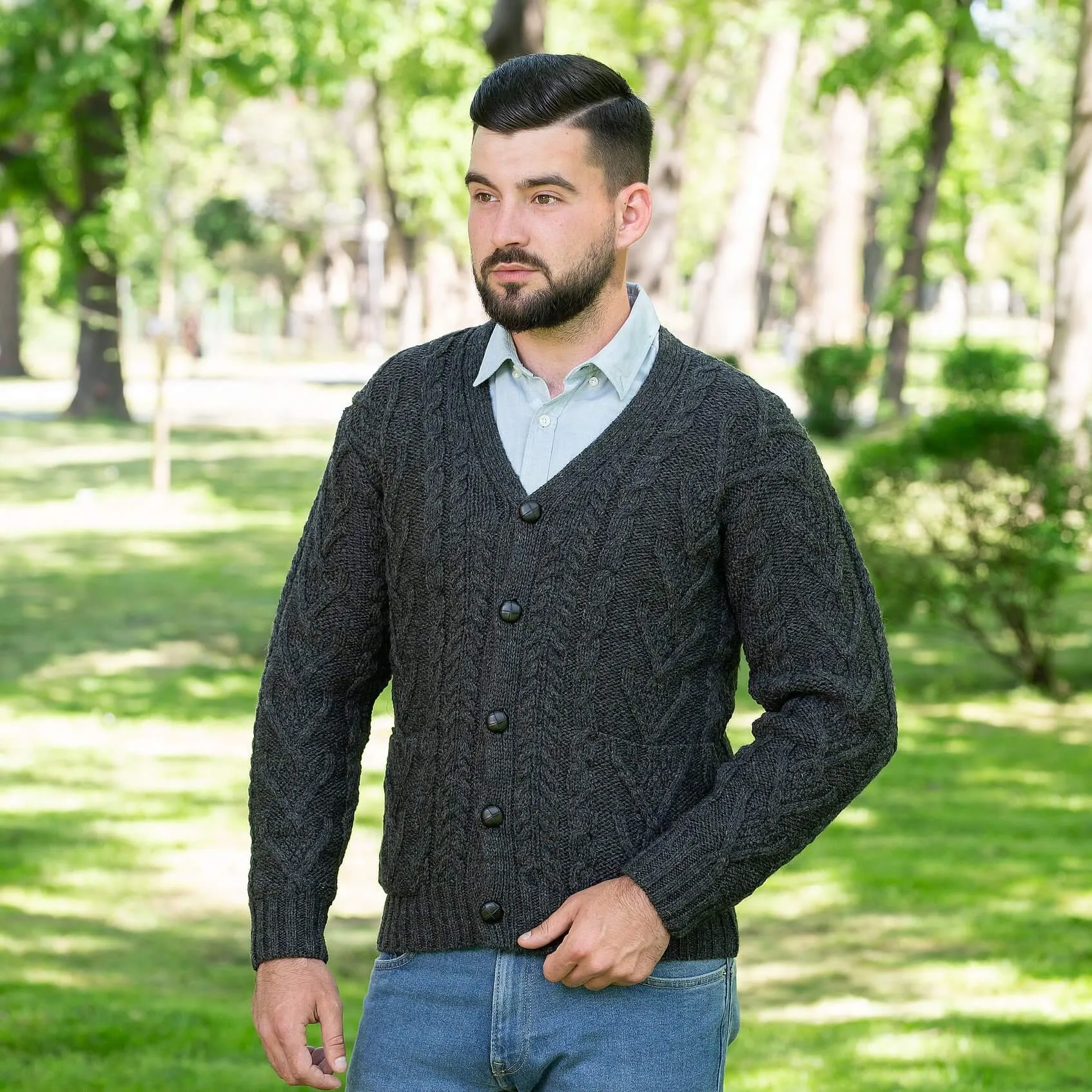 Traditional Men's V Neck Irish Cardigan