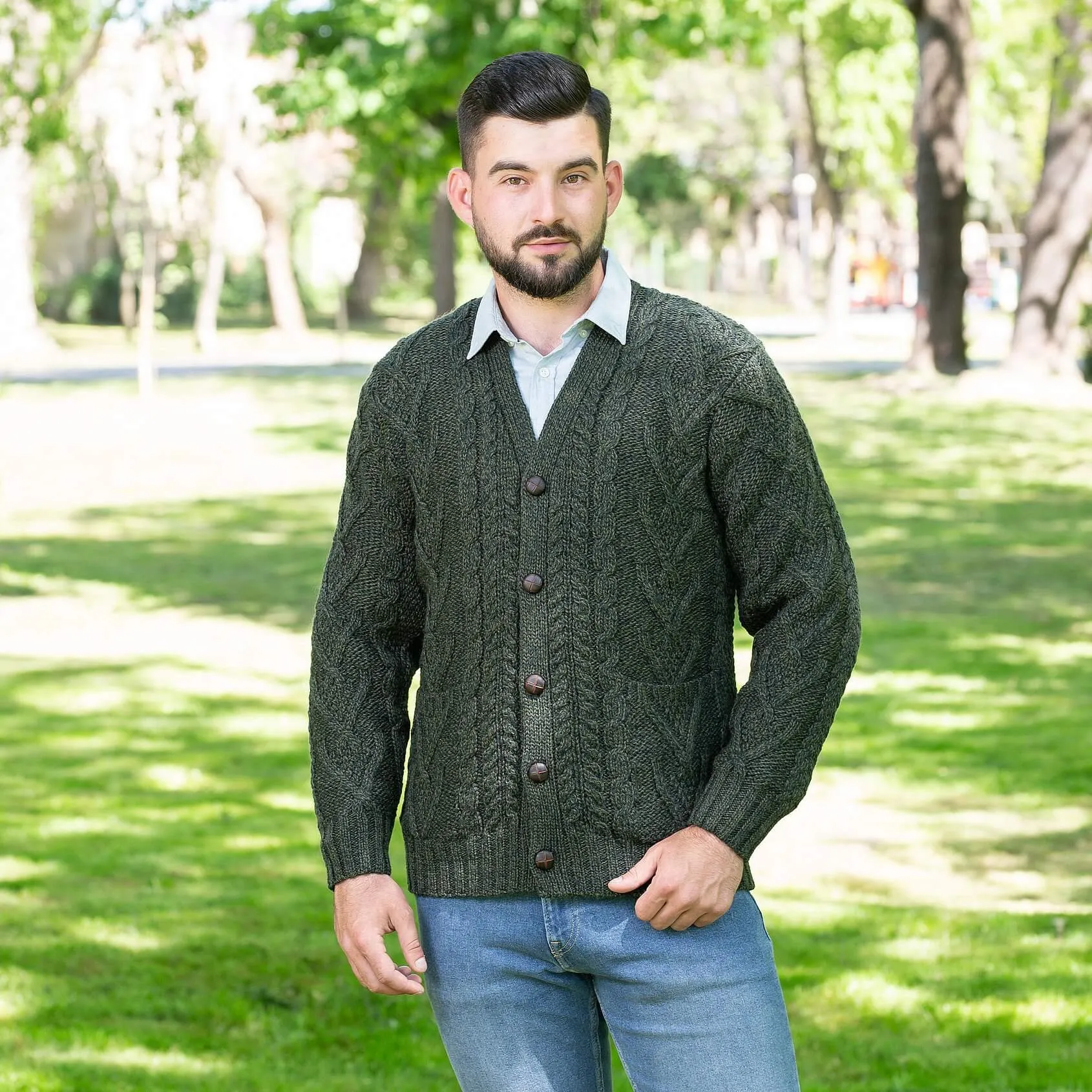 Traditional Men's V Neck Irish Cardigan