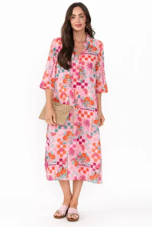 Tricia Pink Tropical Cotton Shirt Dress