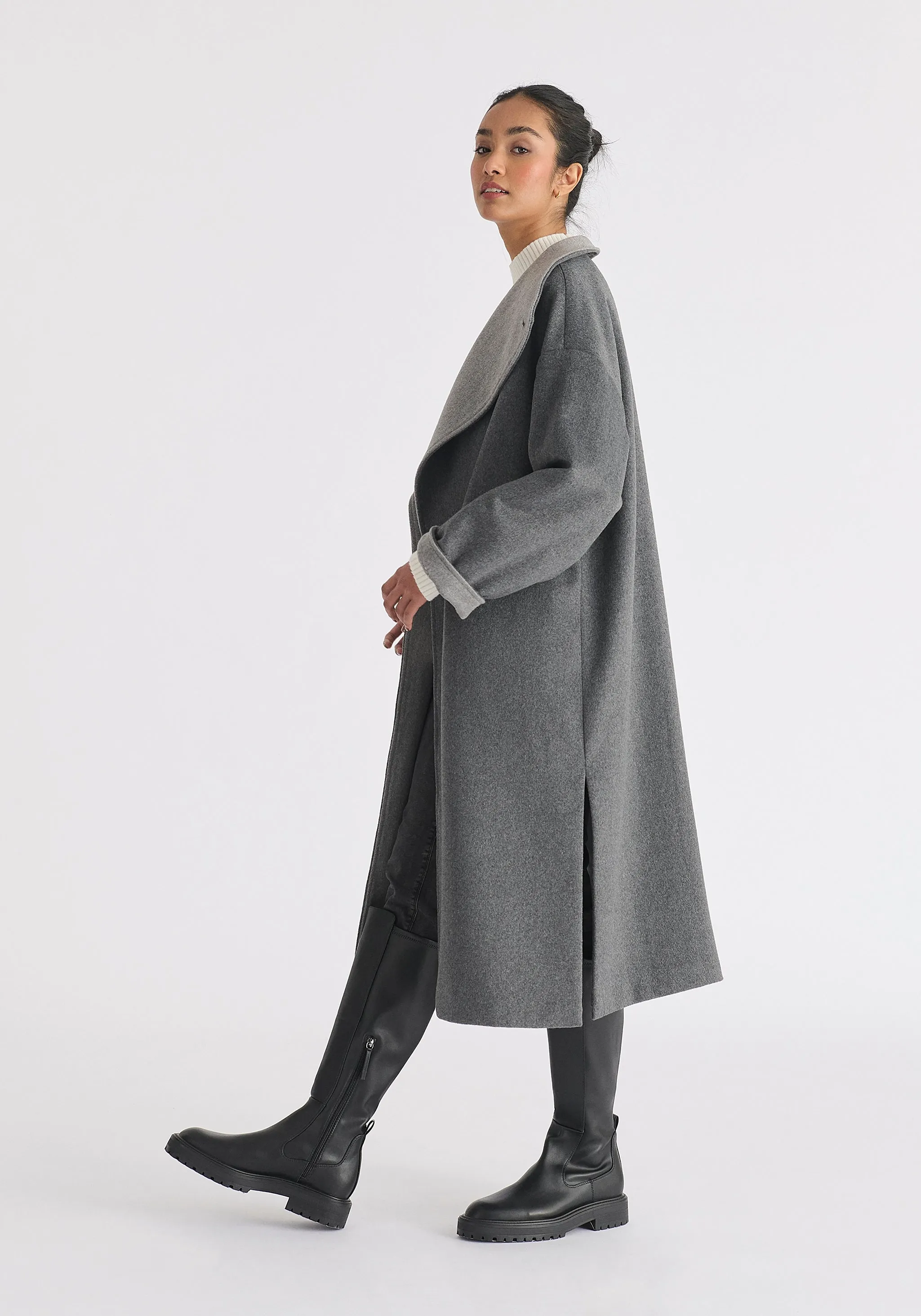 Two-Tone Double Breasted Wool Blend Coat