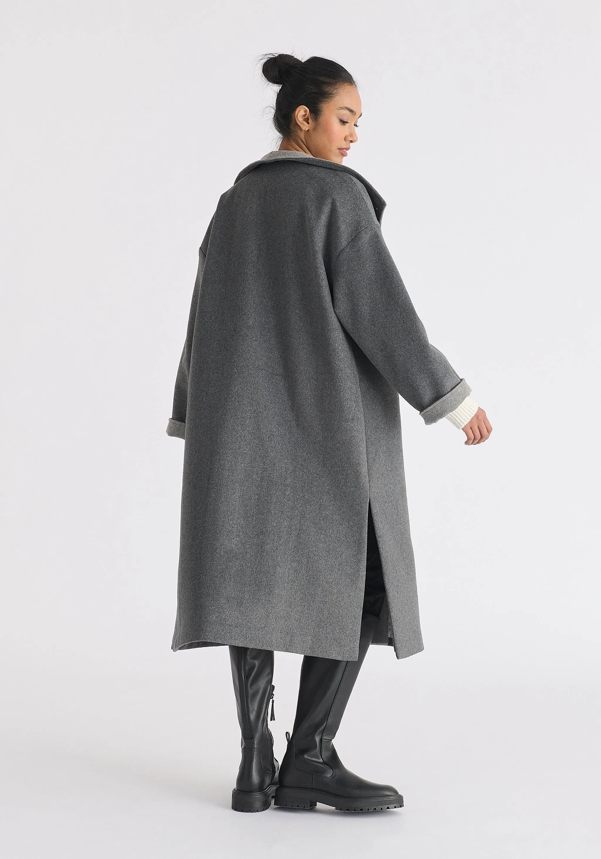 Two-Tone Double Breasted Wool Blend Coat