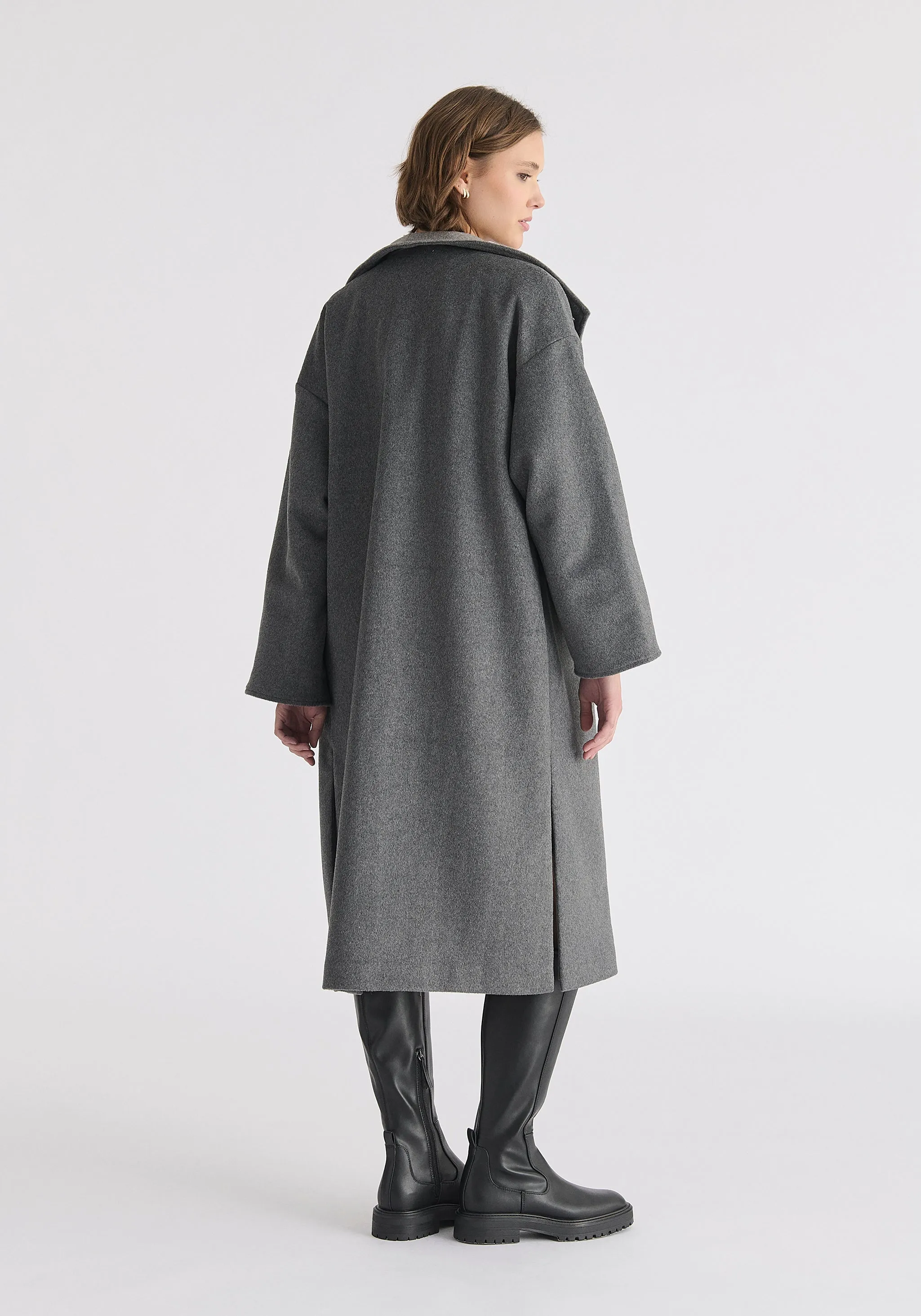 Two-Tone Double Breasted Wool Blend Coat