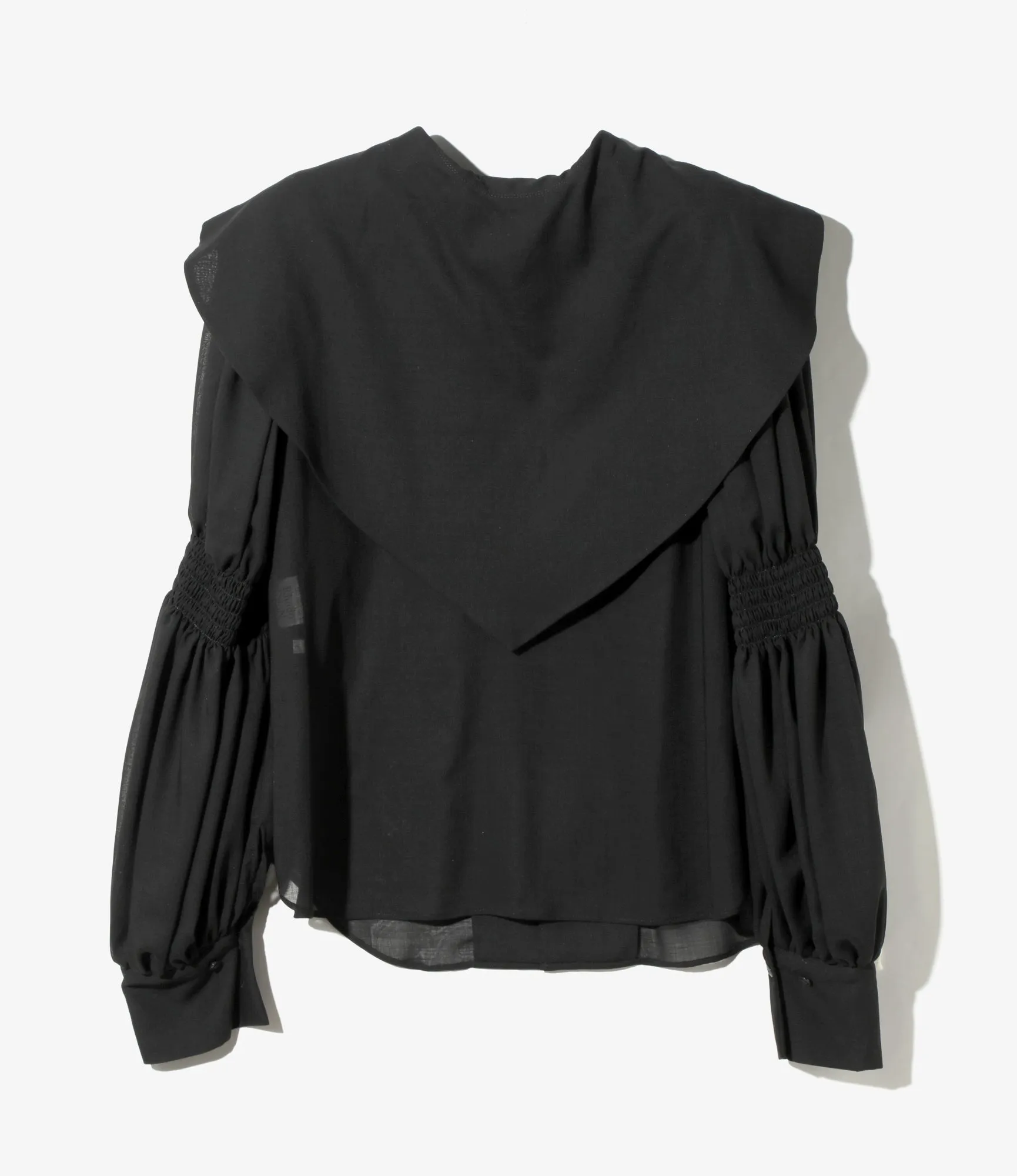 Two-way Cape Collar Blouse - Black - Voile