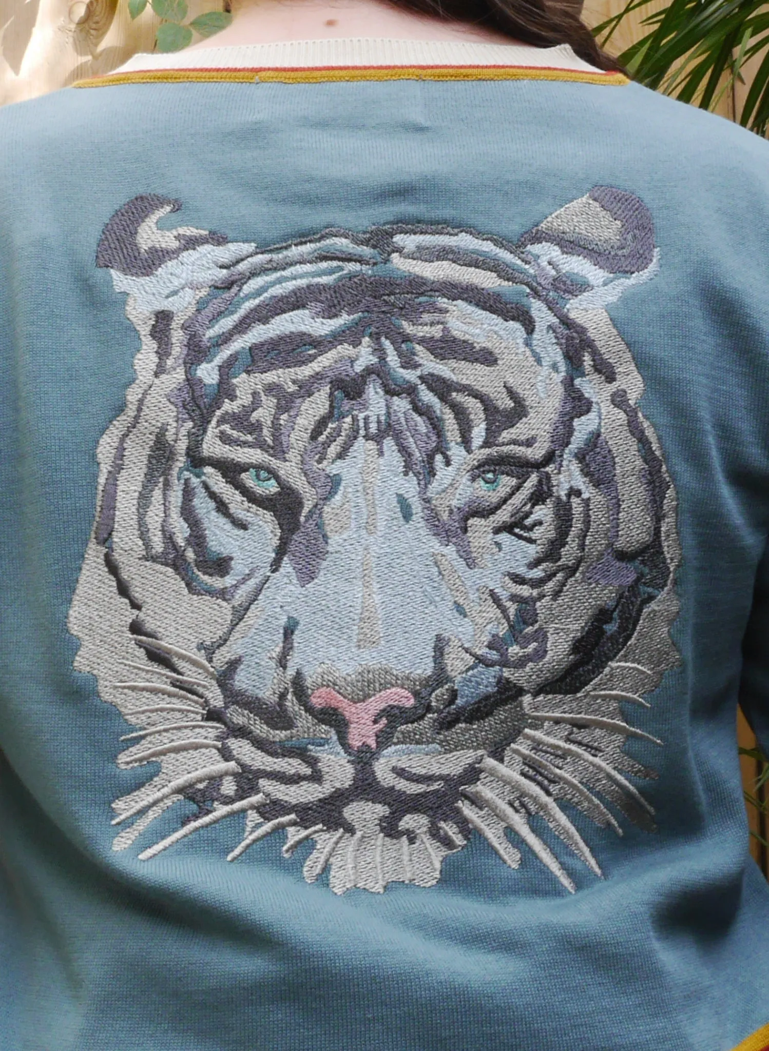 Vera Cardigan - Mineral Blue Arctic Embroidered Tiger