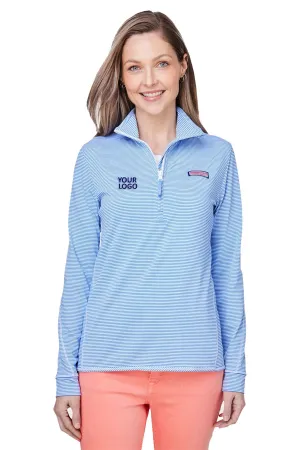 Vineyard Vines Custom Ladies Microstripe Sankaty Half-Zips, Breaker Blue