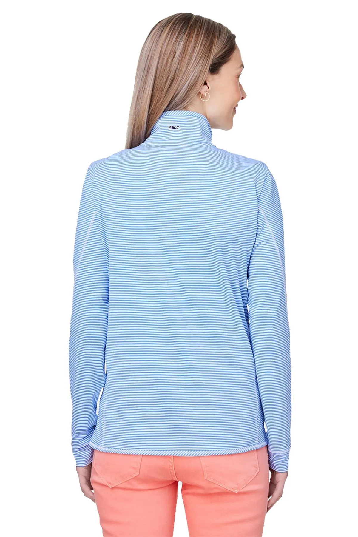 Vineyard Vines Custom Ladies Microstripe Sankaty Half-Zips, Breaker Blue