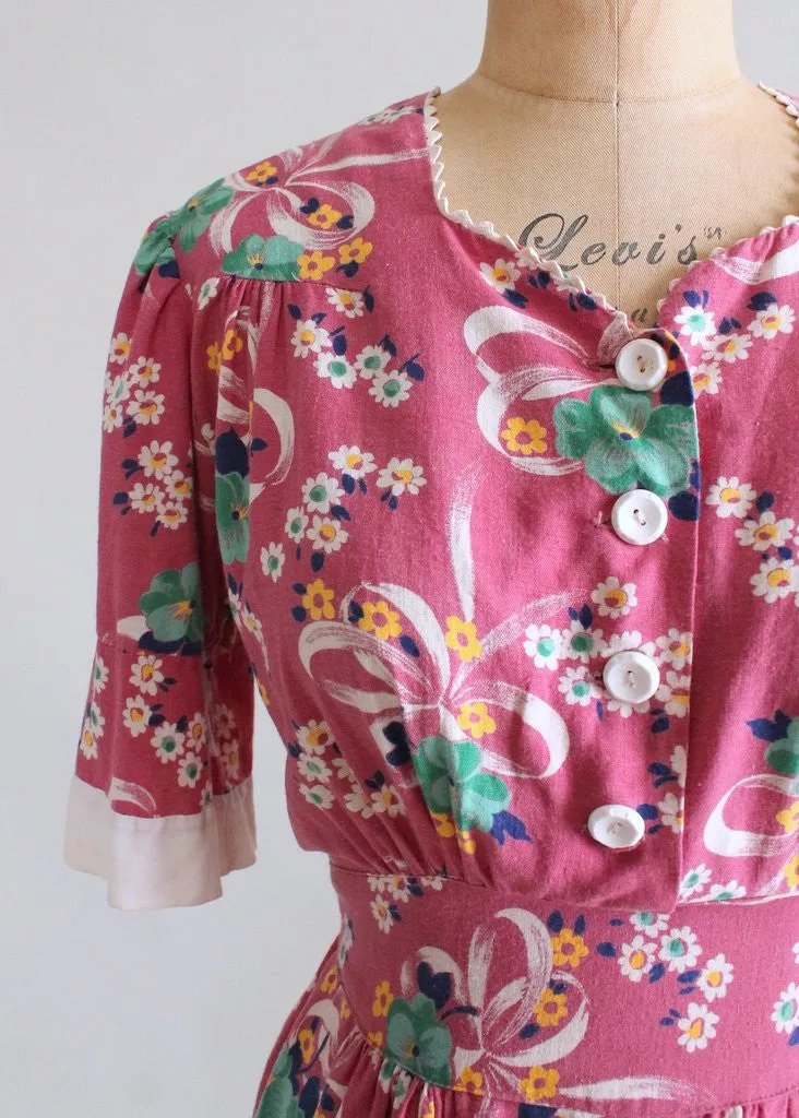 Vintage 1930s Flower Market Cotton Day Dress