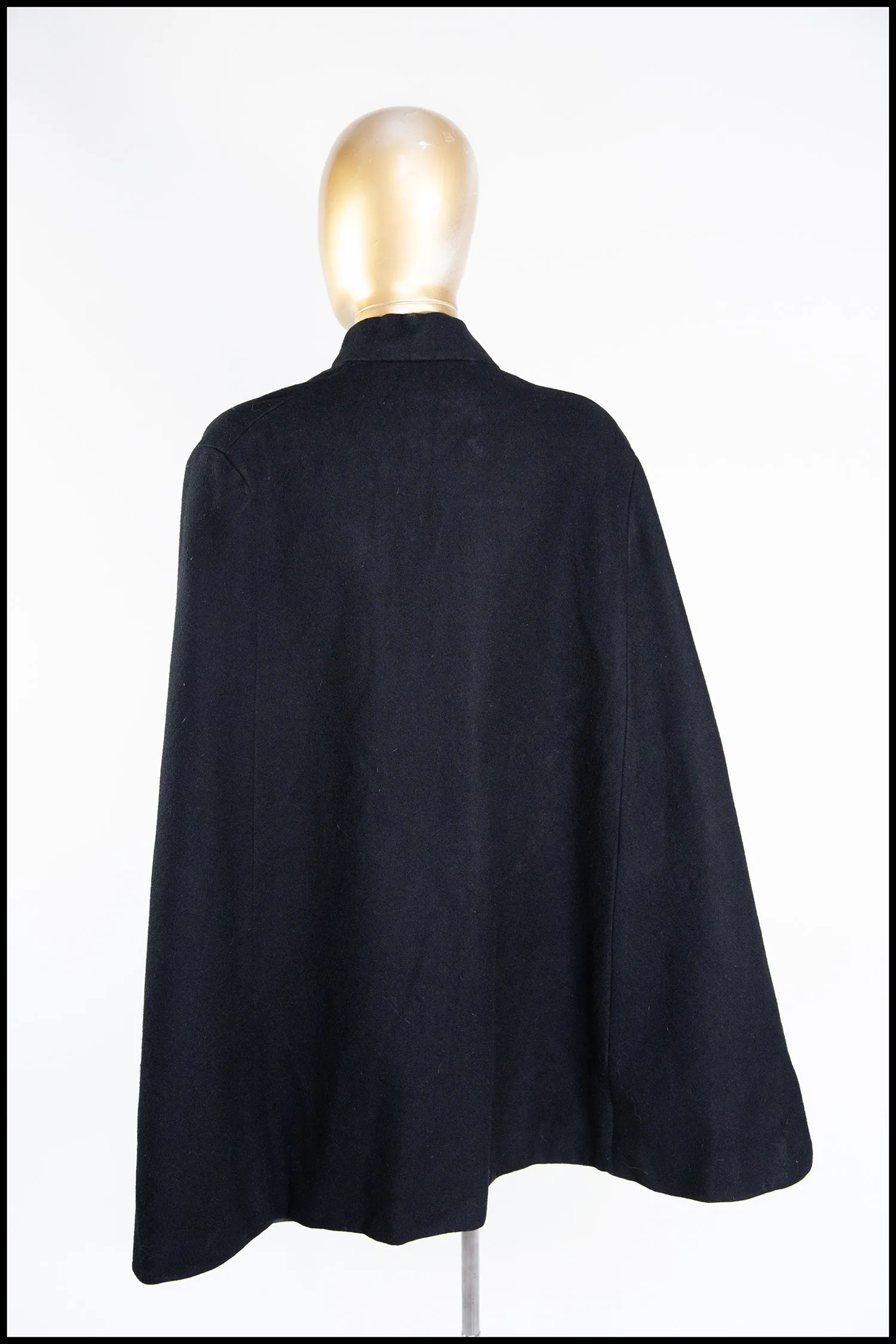 Vintage 1950s Black Wool Cape