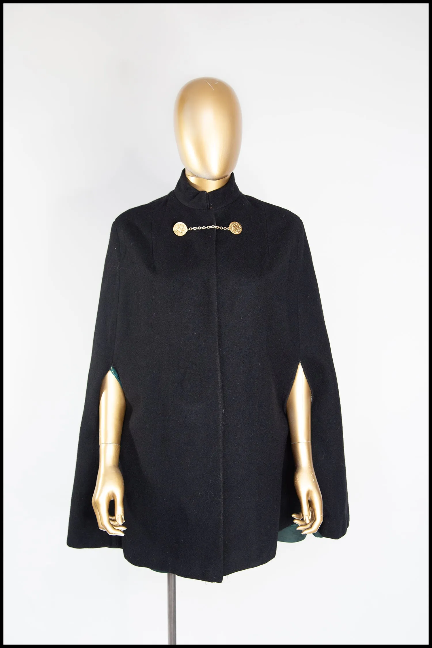 Vintage 1950s Black Wool Cape