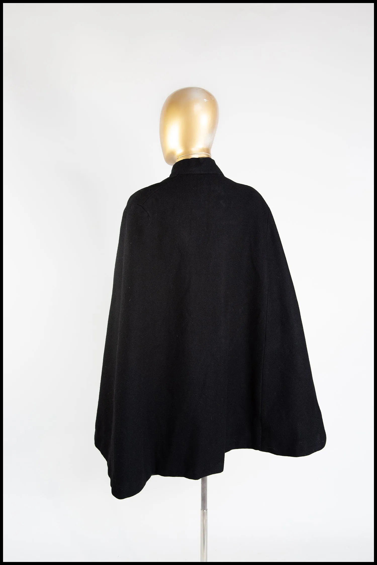 Vintage 1950s Black Wool Cape