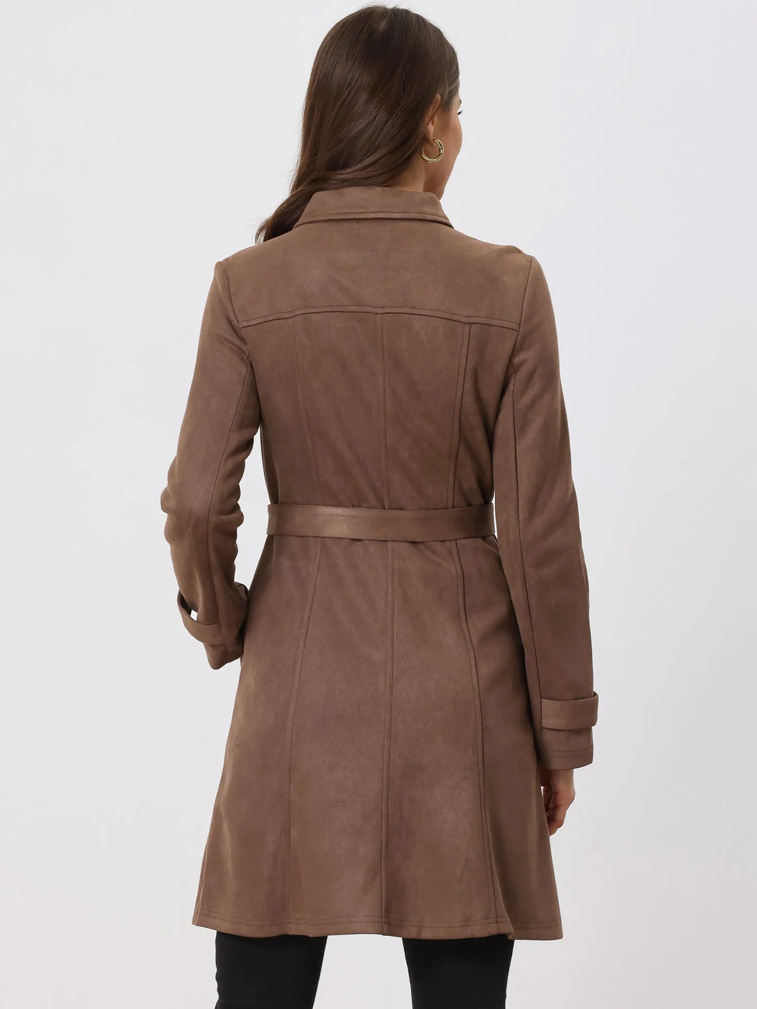 Vintage Faux Suede Mid-Thigh Belted Single Breasted Trench Coat