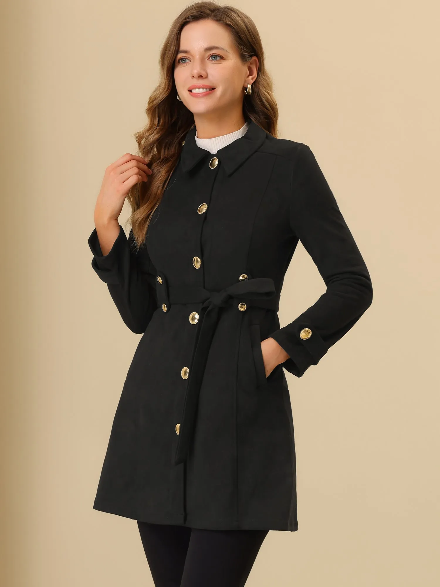 Vintage Faux Suede Mid-Thigh Belted Single Breasted Trench Coat