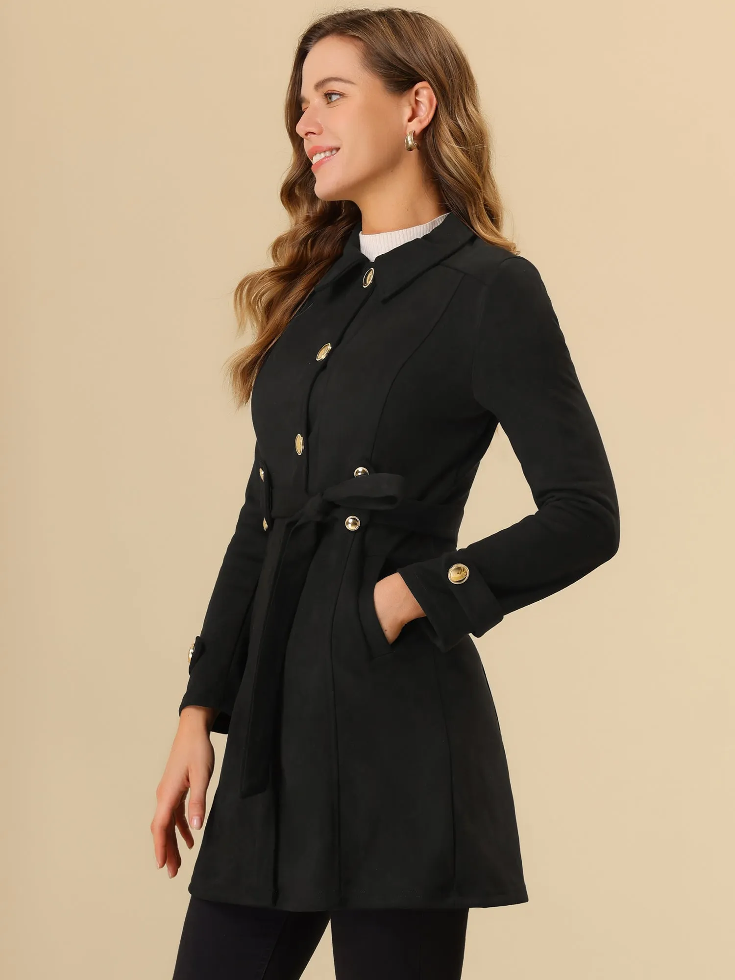 Vintage Faux Suede Mid-Thigh Belted Single Breasted Trench Coat