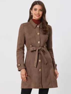 Vintage Faux Suede Mid-Thigh Belted Single Breasted Trench Coat